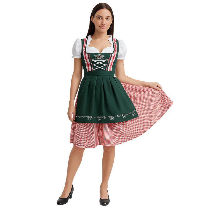 Robe dirndl midi à manches courtes avec encolure carrée