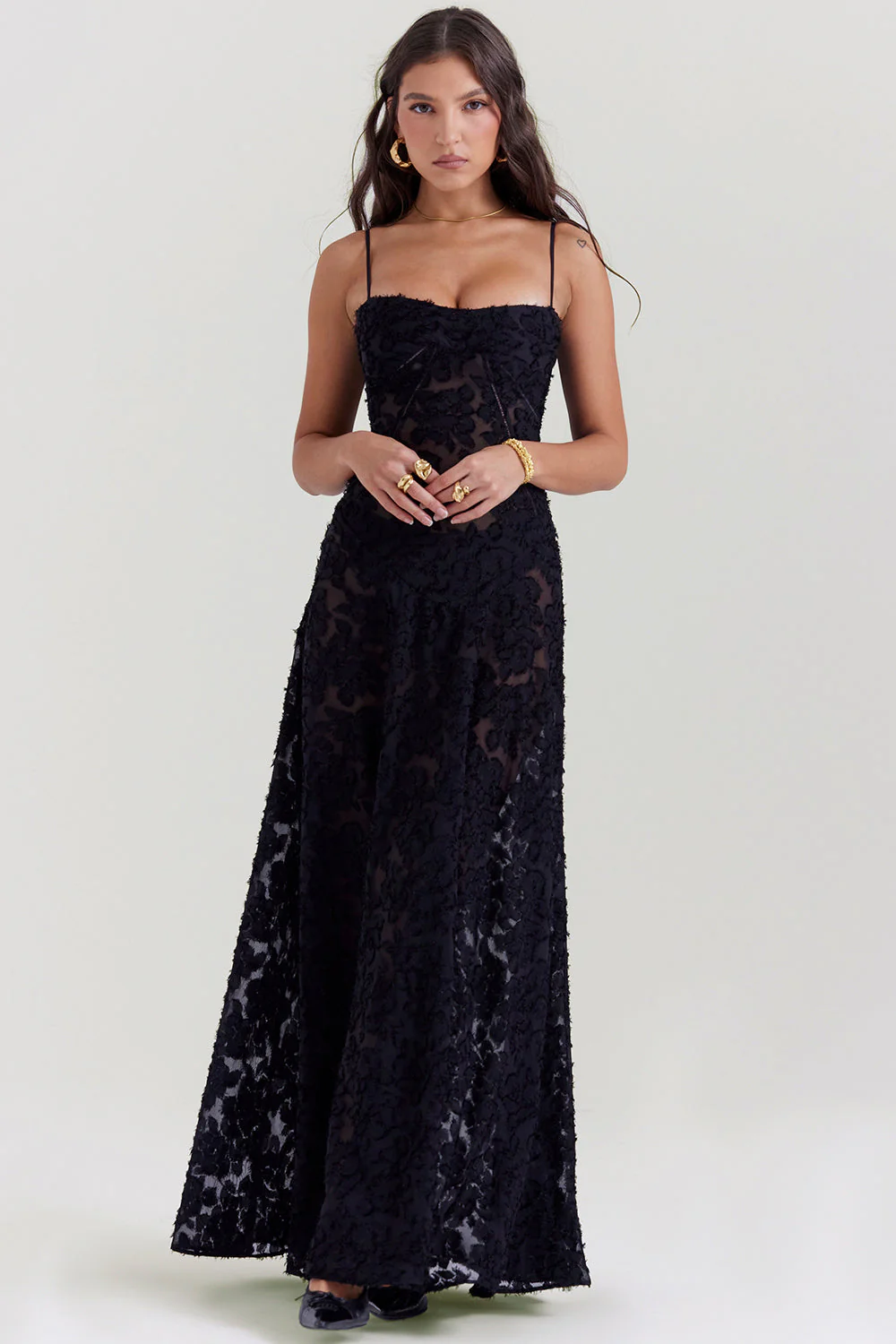 Robe longue femme dos nu motif floral - Image 2