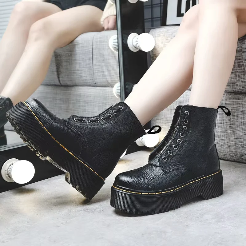 Bottines femme semelle épaisse zip frontal - Image 4