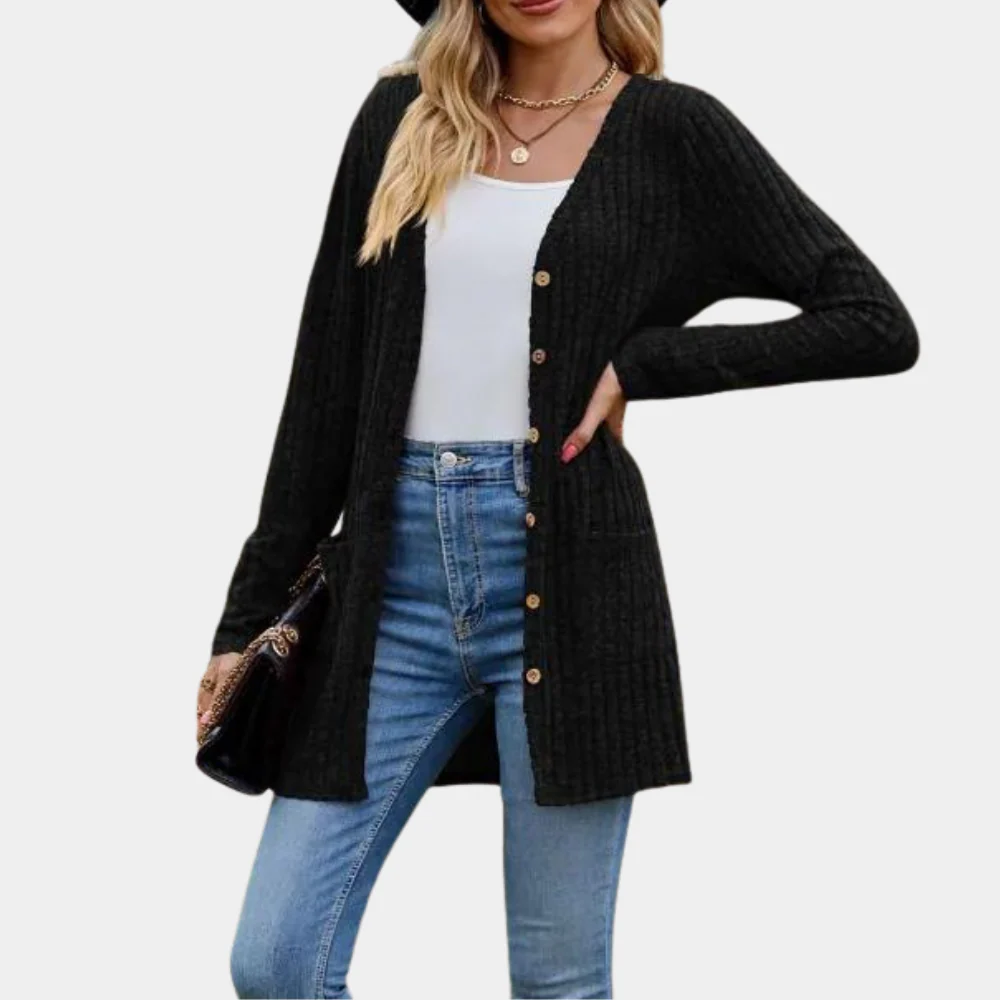 Emma – Cardigan élégant ouvert sur le devant avec fermeture à boutons et poches latérales - Image 3