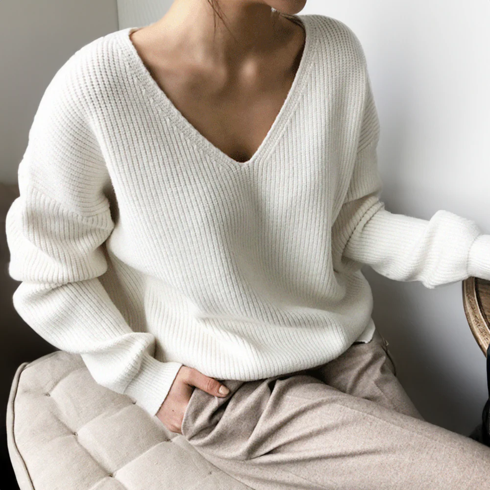 Luxueux pull doux avec col en V et manches longues - Image 6