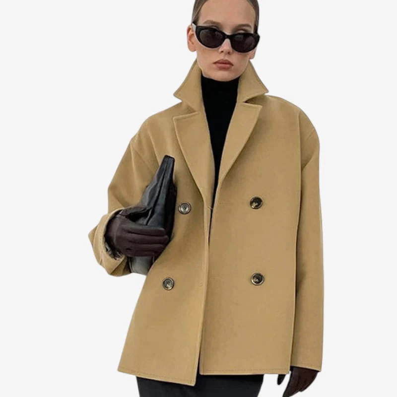 Manteau à manches longues à double couche avec col à revers