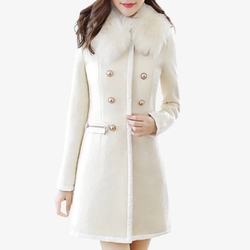 Manteau femme croisé à col en fausse fourrure