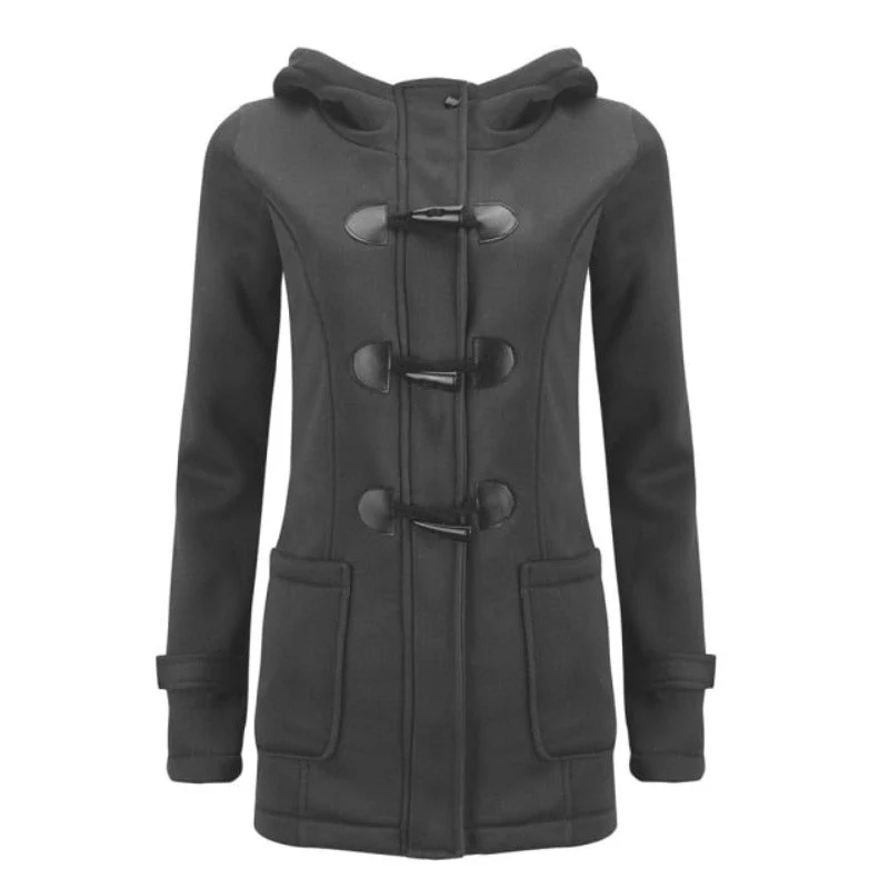 Manteau d'hiver élégant à manches longues avec capuche amovible - Image 2