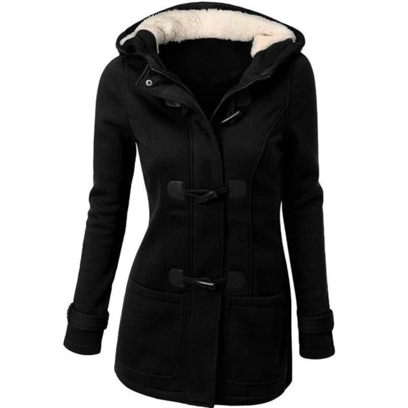 Manteau d'hiver élégant à manches longues avec capuche amovible - Image 3
