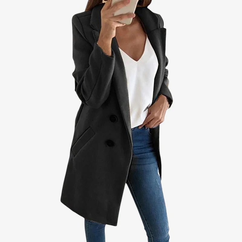 Manteau femme mi-long avec col et poches fonctionnelles