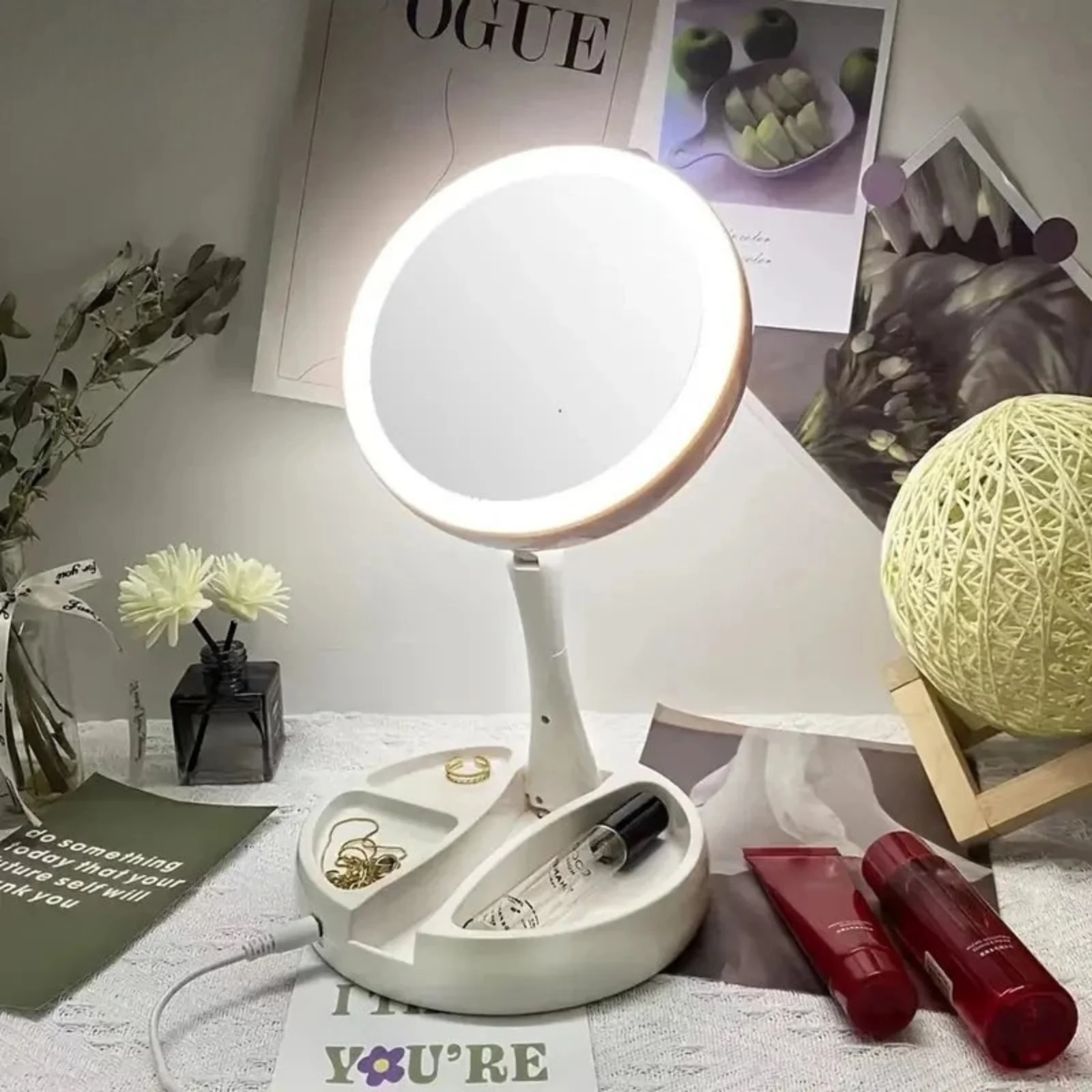 Miroir de voyage LED double face pliable - Image 2