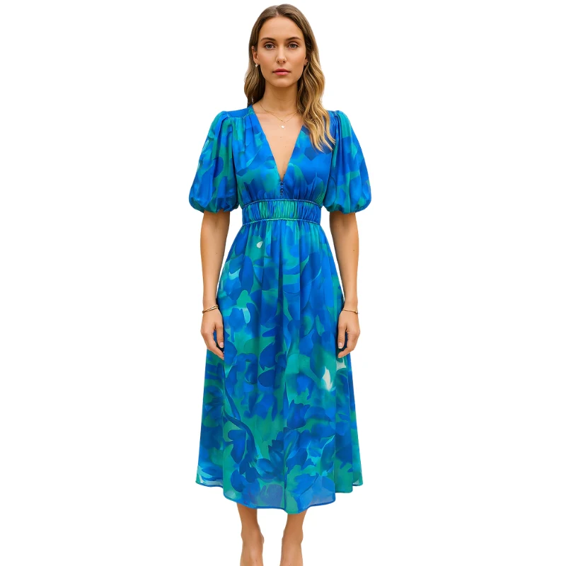 Robe à manches courtes avec décolleté en V profond - Image 3
