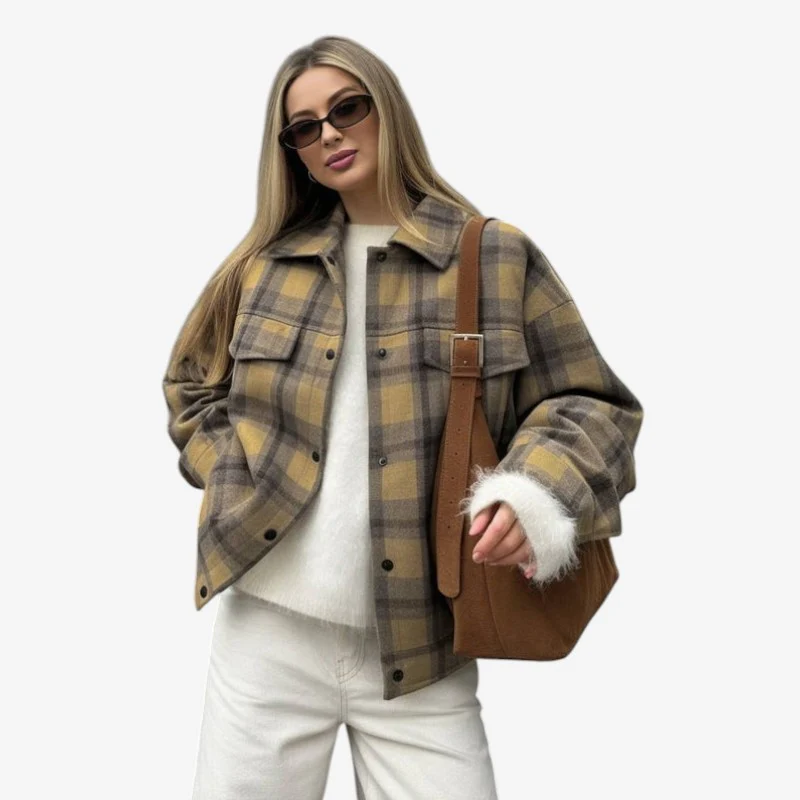 Emma – Veste à Carreaux Manches Longues et Col Boutonné