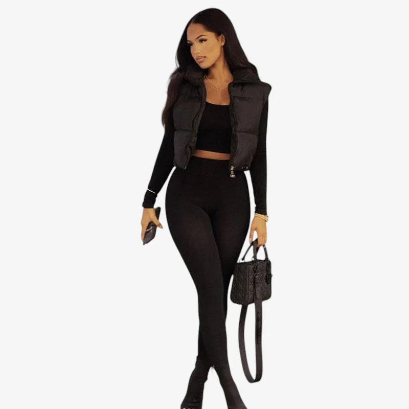 Veste femme courte sans manches col montant