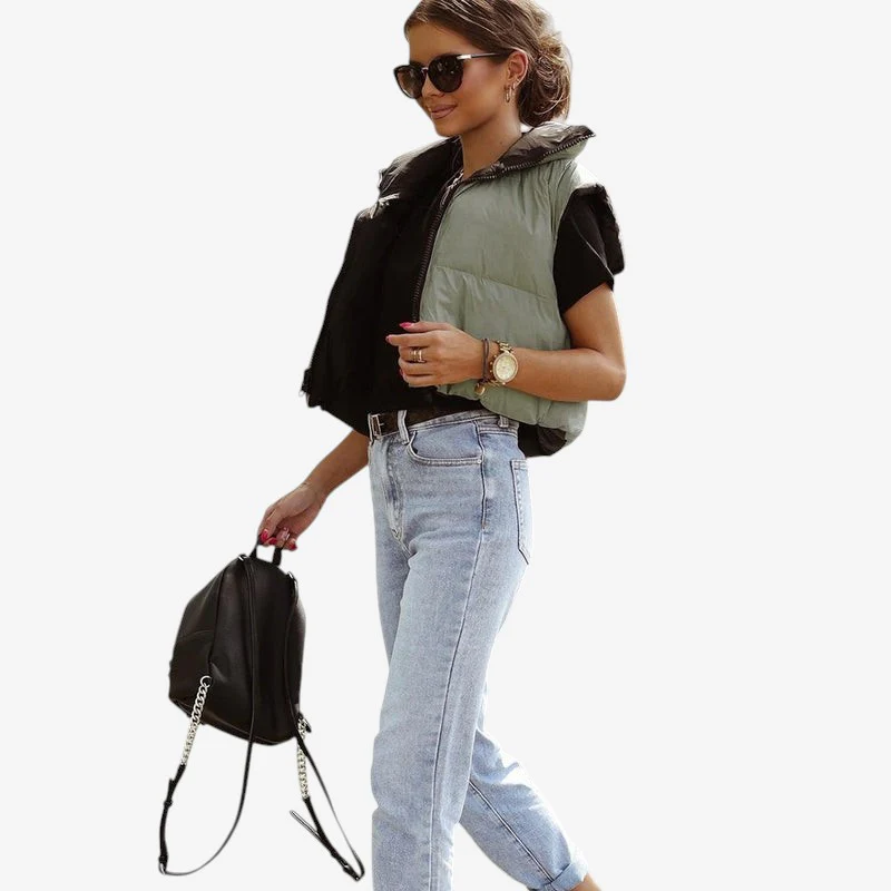 Veste femme courte sans manches col montant - Image 2