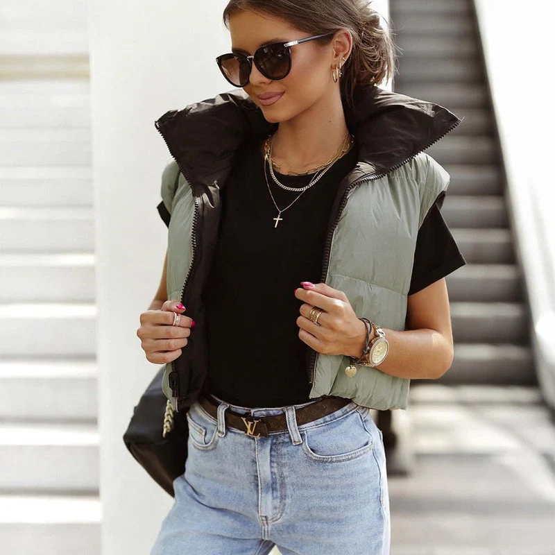 Veste femme courte sans manches col montant - Image 4