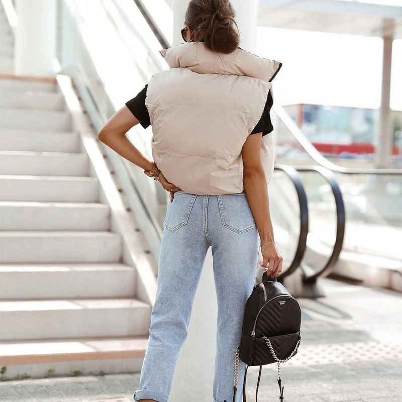 Veste femme courte sans manches col montant - Image 6