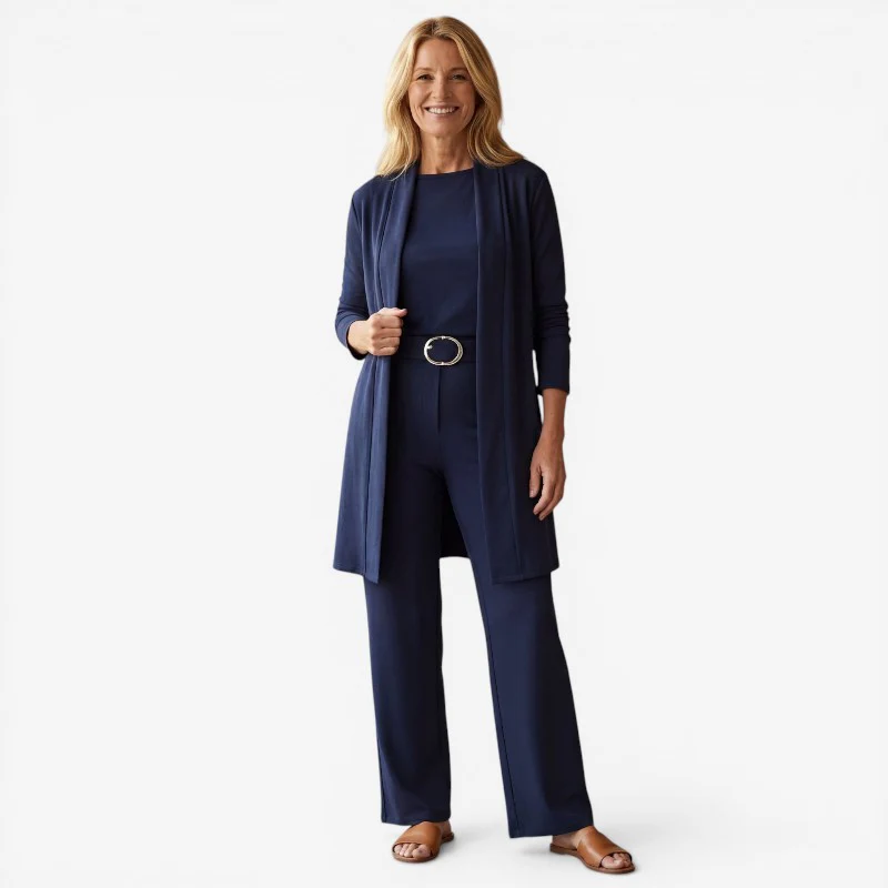 Ensemble 3 Pièces avec Long Cardigan Ouvert et Pantalon Ajusté - Image 2