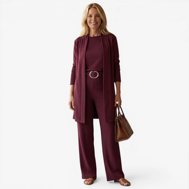Ensemble 3 Pièces avec Long Cardigan Ouvert et Pantalon Ajusté - Image 3