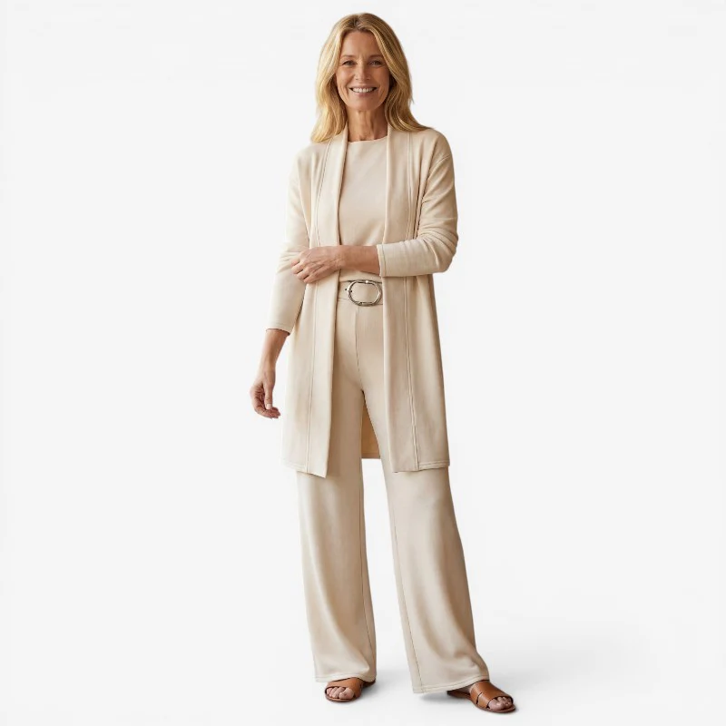 Ensemble 3 Pièces avec Long Cardigan Ouvert et Pantalon Ajusté - Image 4