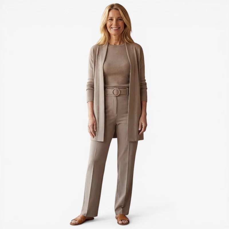 Ensemble 3 Pièces avec Long Cardigan Ouvert et Pantalon Ajusté - Image 5
