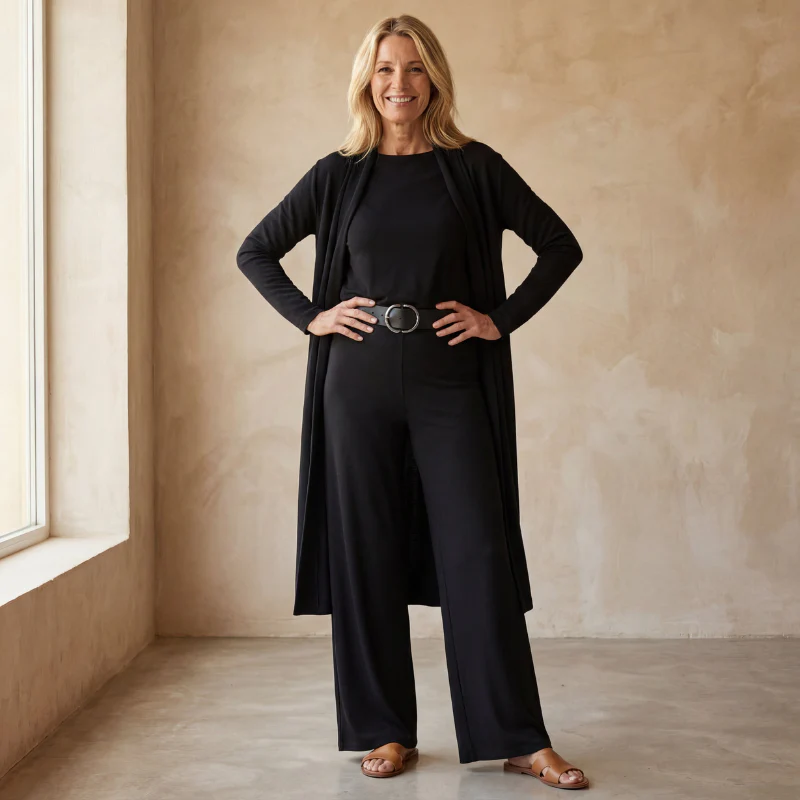 Ensemble 3 Pièces avec Long Cardigan Ouvert et Pantalon Ajusté - Image 6