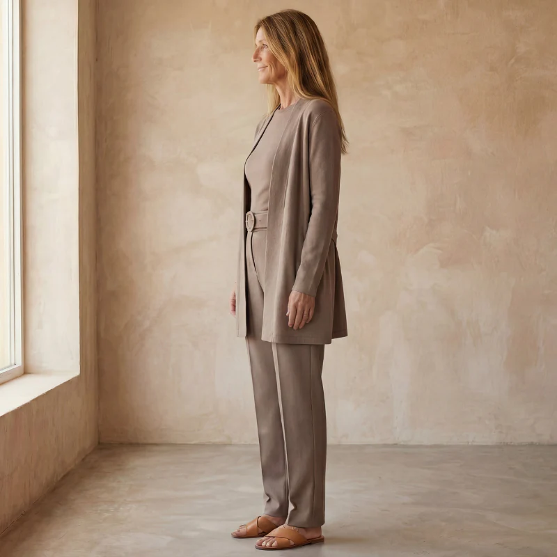 Ensemble 3 Pièces avec Long Cardigan Ouvert et Pantalon Ajusté - Image 7