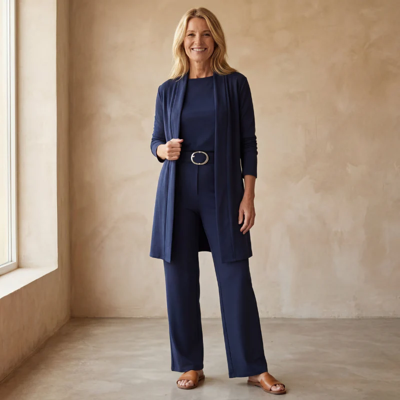 Ensemble 3 Pièces avec Long Cardigan Ouvert et Pantalon Ajusté - Image 8