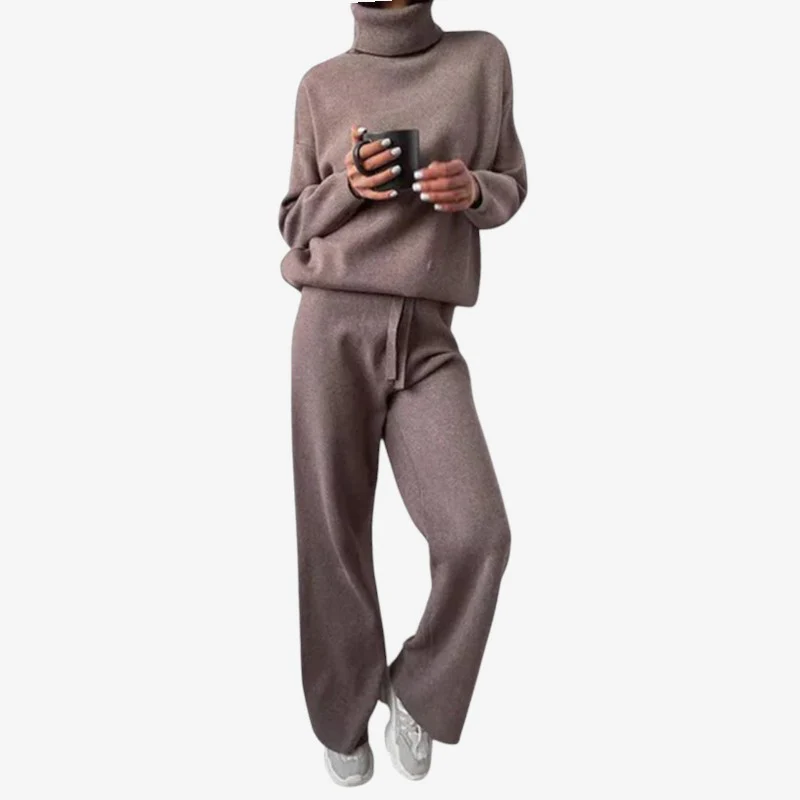 Ensemble femme 2 pièces pull col roulé + pantalon assorti