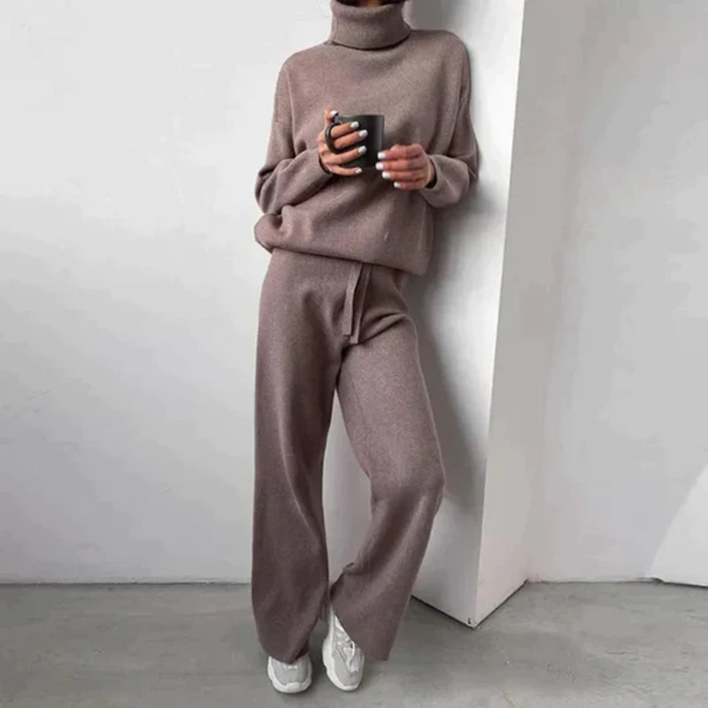 Ensemble femme 2 pièces pull col roulé + pantalon assorti - Image 2