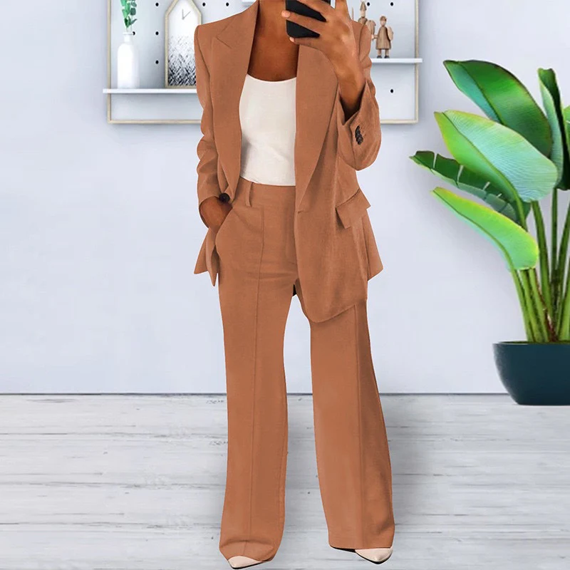 Ensemble tailleur femme blazer 1 bouton + pantalon - Image 12