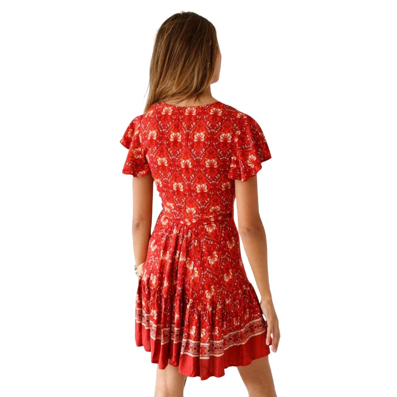 Robe mini imprimée à fleurs manches courtes col V - Image 4