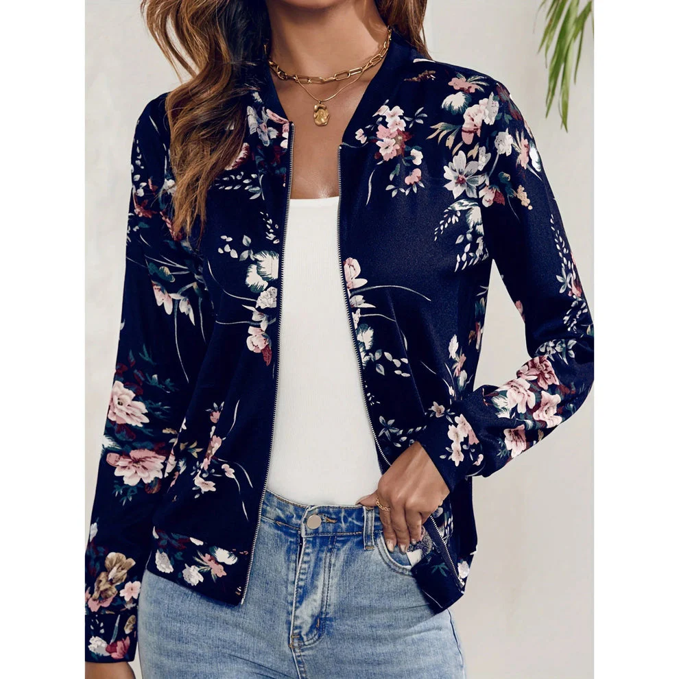 Blouson bombardier femme léger imprimé fleurs - Image 2