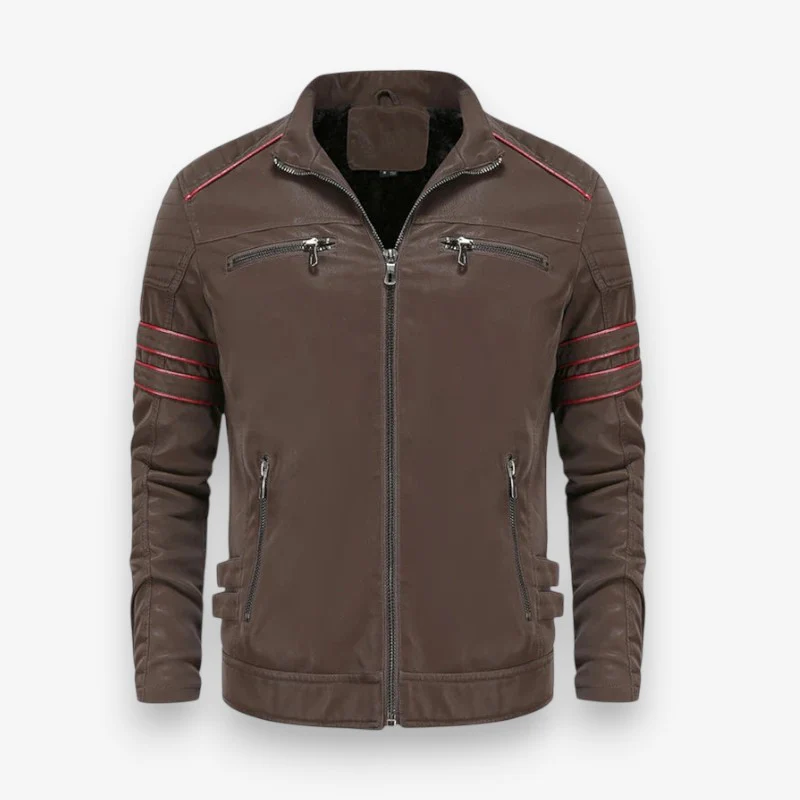 Veste homme cuir col montant zippée - Image 2