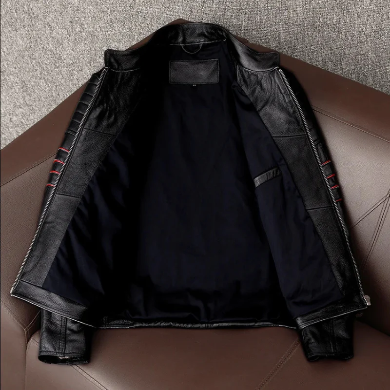 Veste homme cuir col montant zippée - Image 3