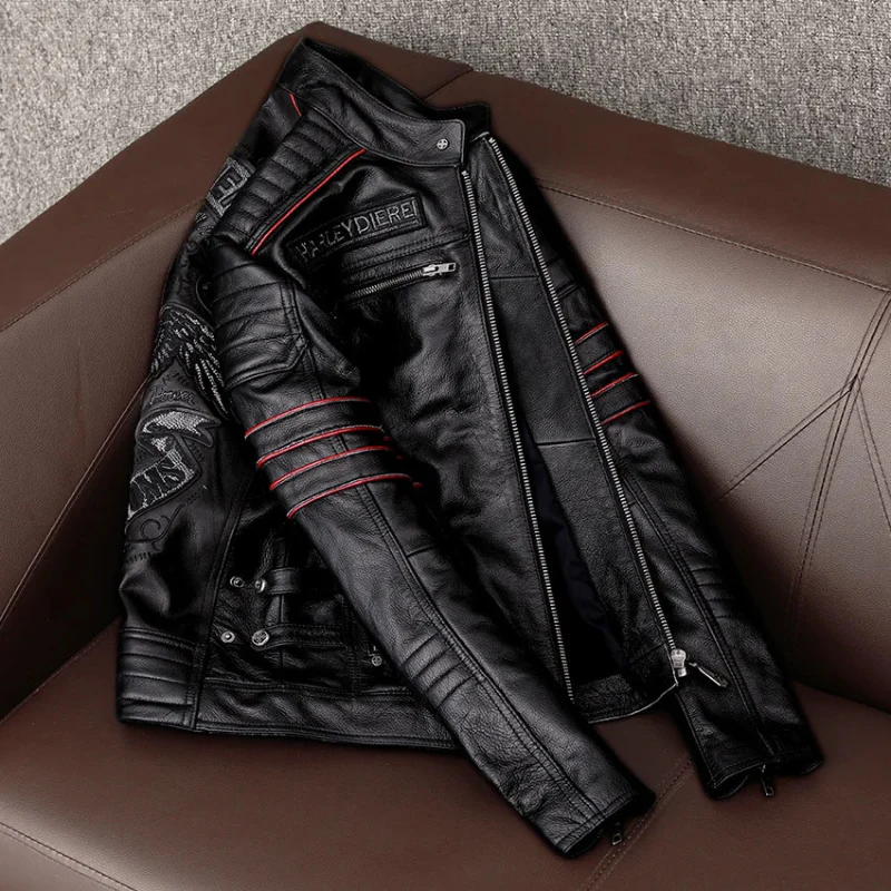 Veste homme cuir col montant zippée - Image 4