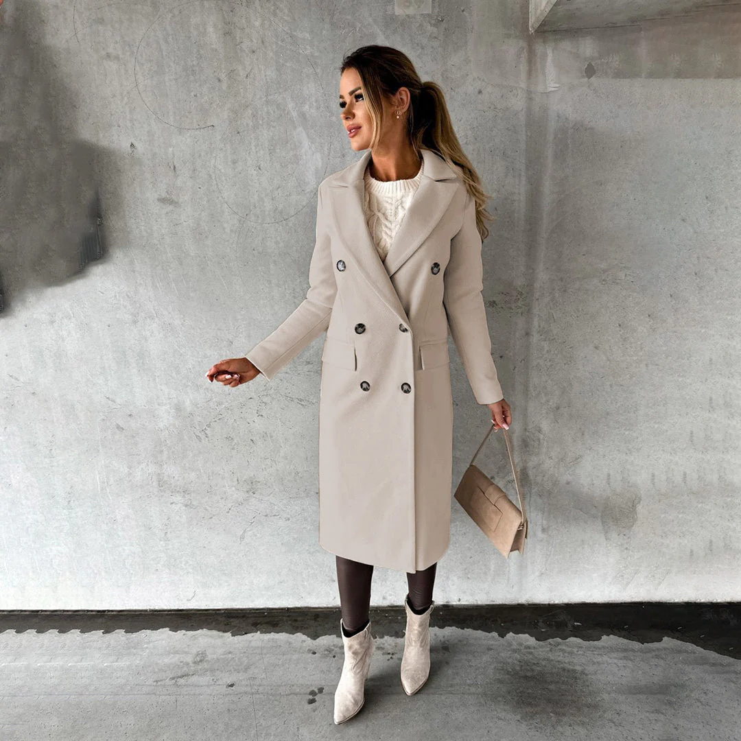 Evelyn – Manteau long femme classique avec boutons et poches - Image 2