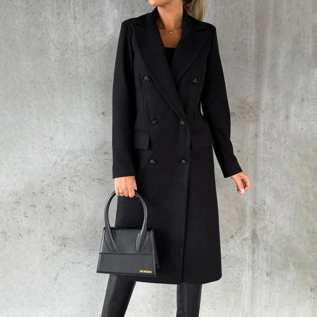 Evelyn – Manteau long femme classique avec boutons et poches - Image 4
