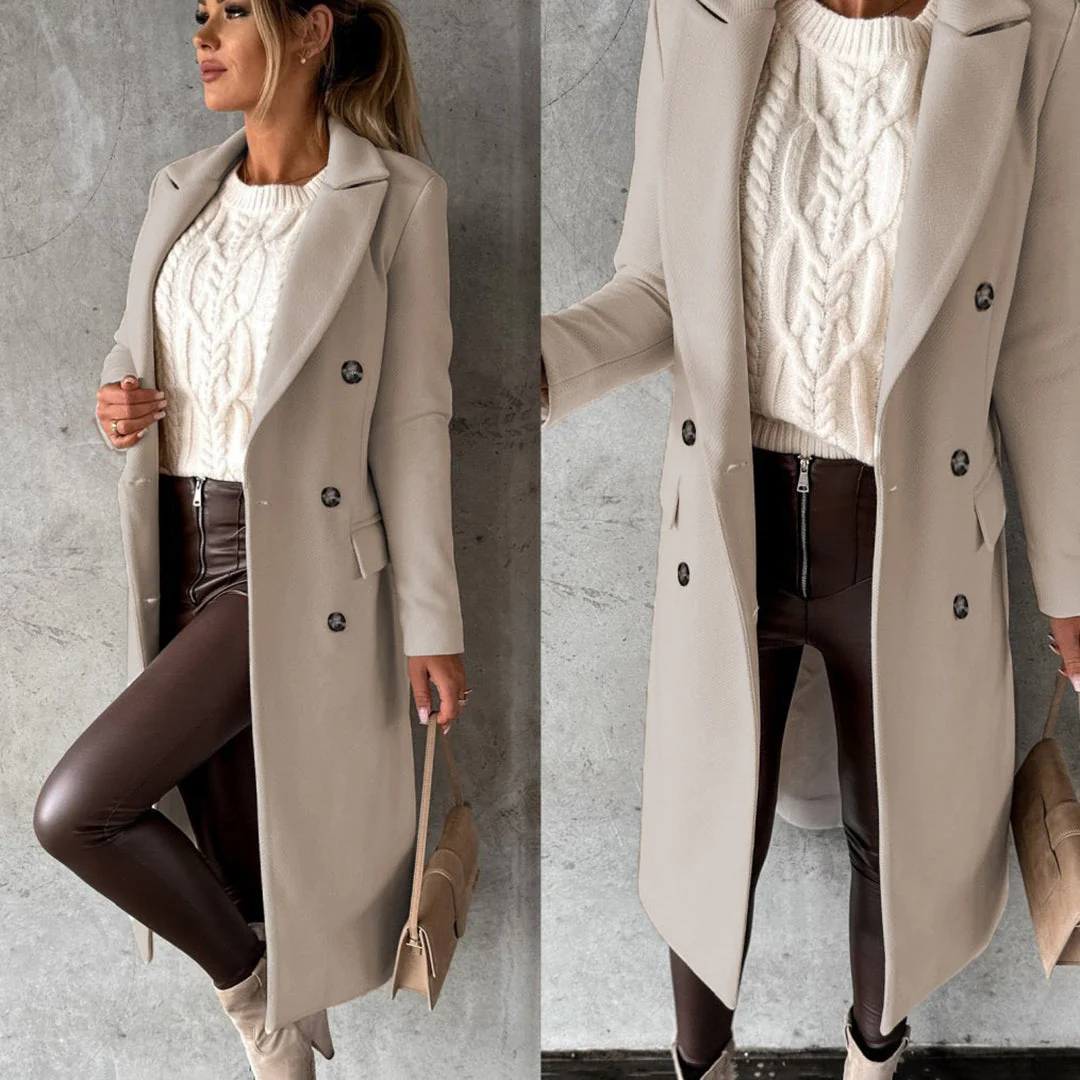 Evelyn – Manteau long femme classique avec boutons et poches - Image 7