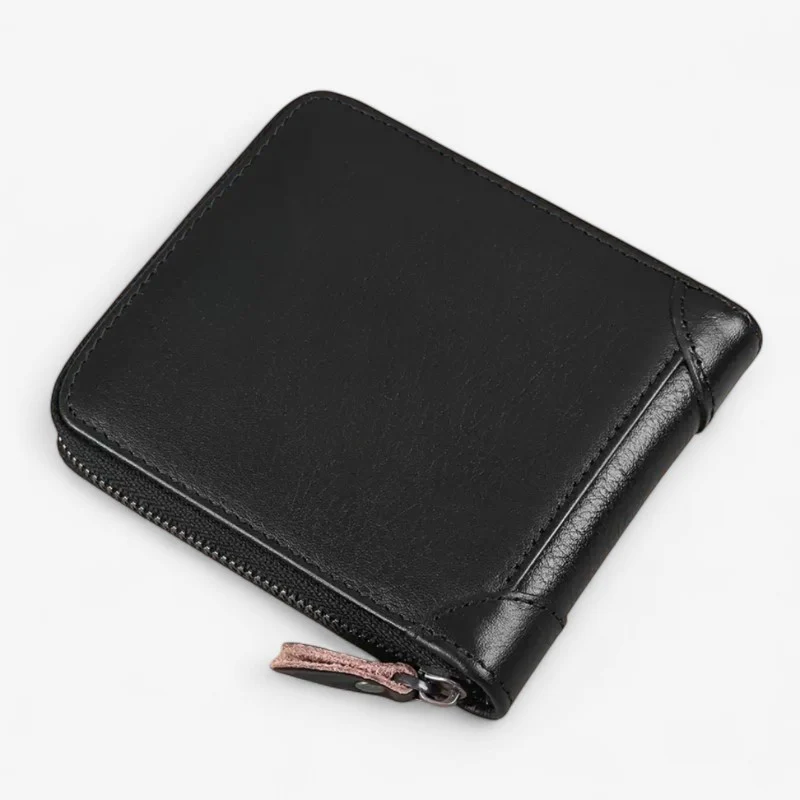 Portefeuille compact en cuir avec fermeture éclair