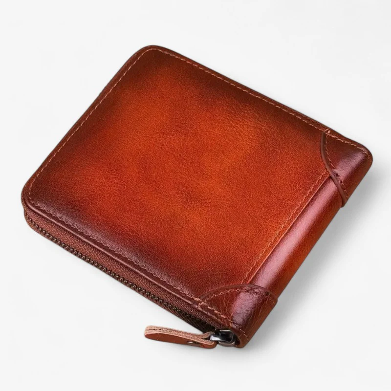 Portefeuille compact en cuir avec fermeture éclair - Image 3