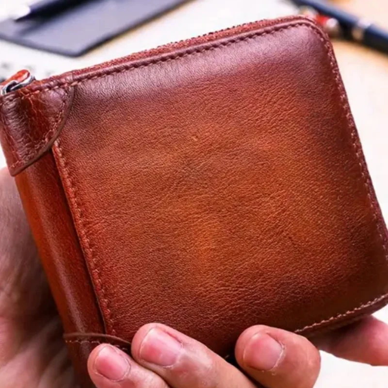 Portefeuille compact en cuir avec fermeture éclair - Image 4
