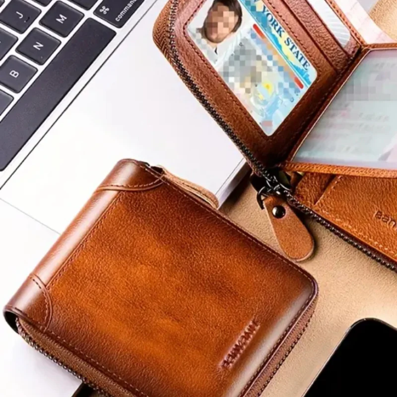 Portefeuille compact en cuir avec fermeture éclair - Image 5