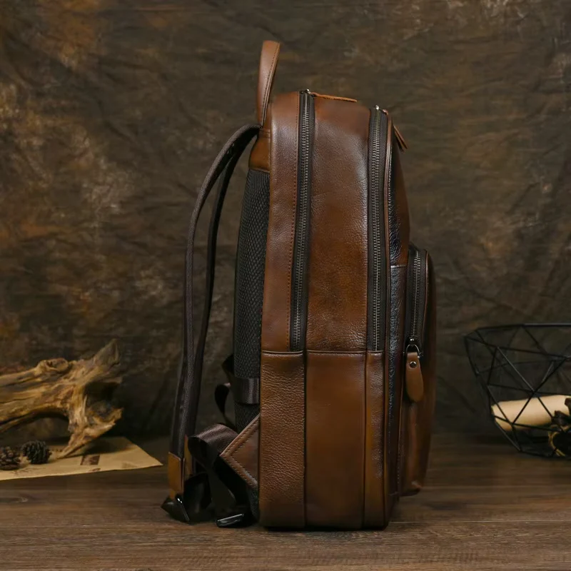 Sac à dos en cuir avec poches zippées multiples - Image 6