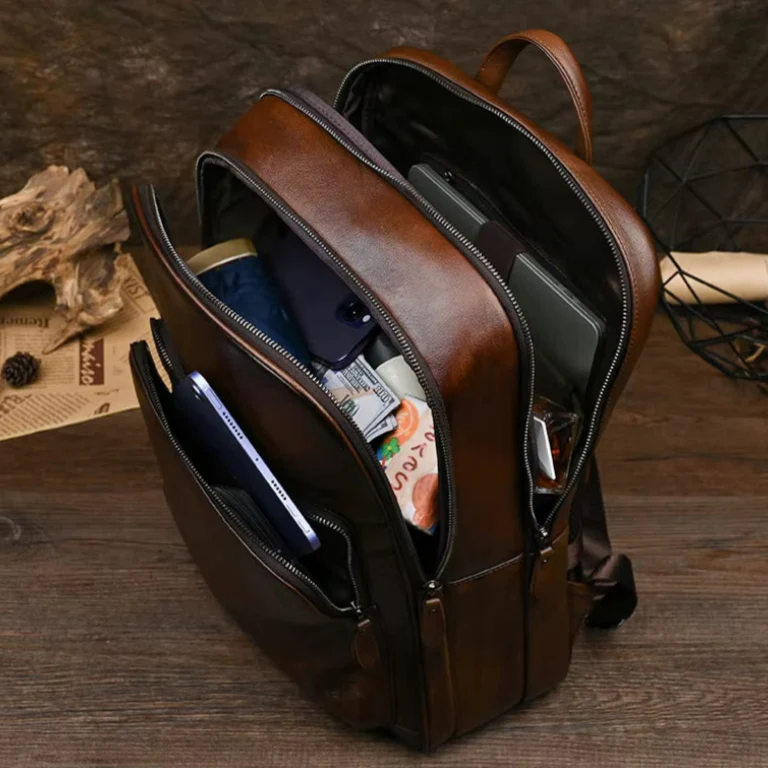 Sac à dos en cuir avec poches zippées multiples - Image 7