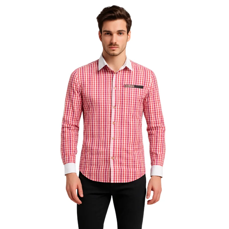 Chemise à manches longues à carreaux avec col classique