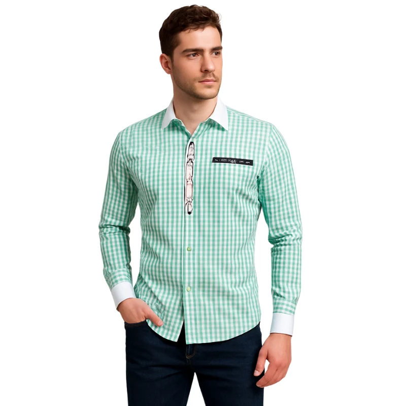 Chemise à manches longues à carreaux avec col classique - Image 2