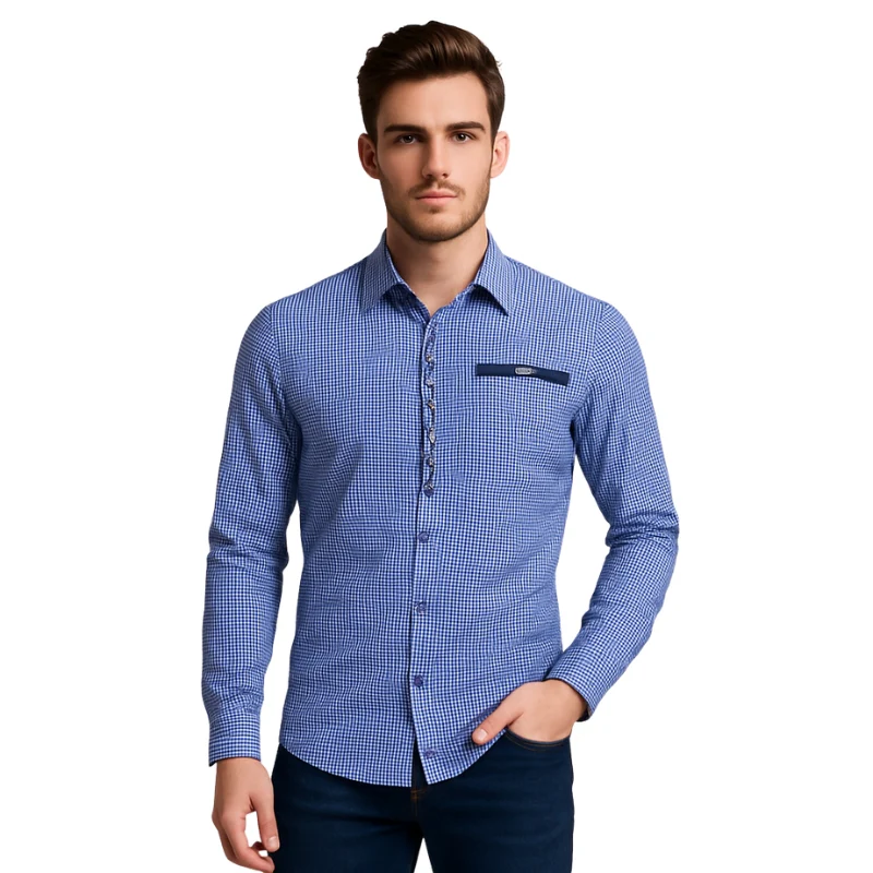 Chemise à manches longues à carreaux avec col classique - Image 3