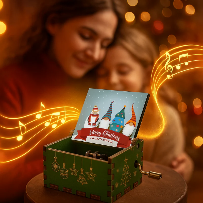 Boîte de Noël en bois faite main avec ballerine tournante - Image 2