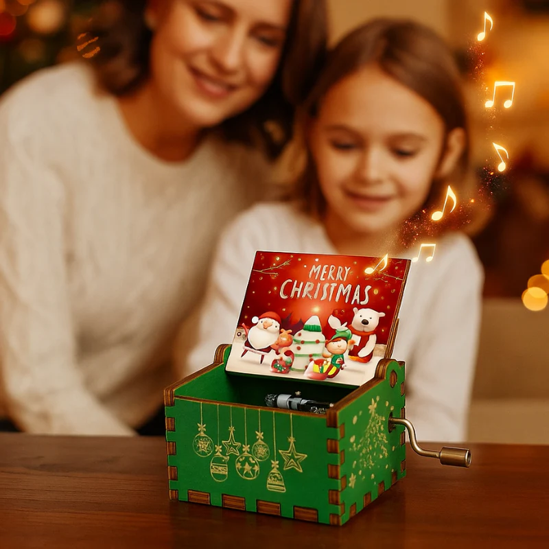Boîte de Noël en bois faite main avec ballerine tournante - Image 5