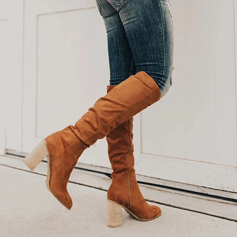 Bottes hautes au-dessus du genou à talon bloc avec fermeture éclair - Image 5