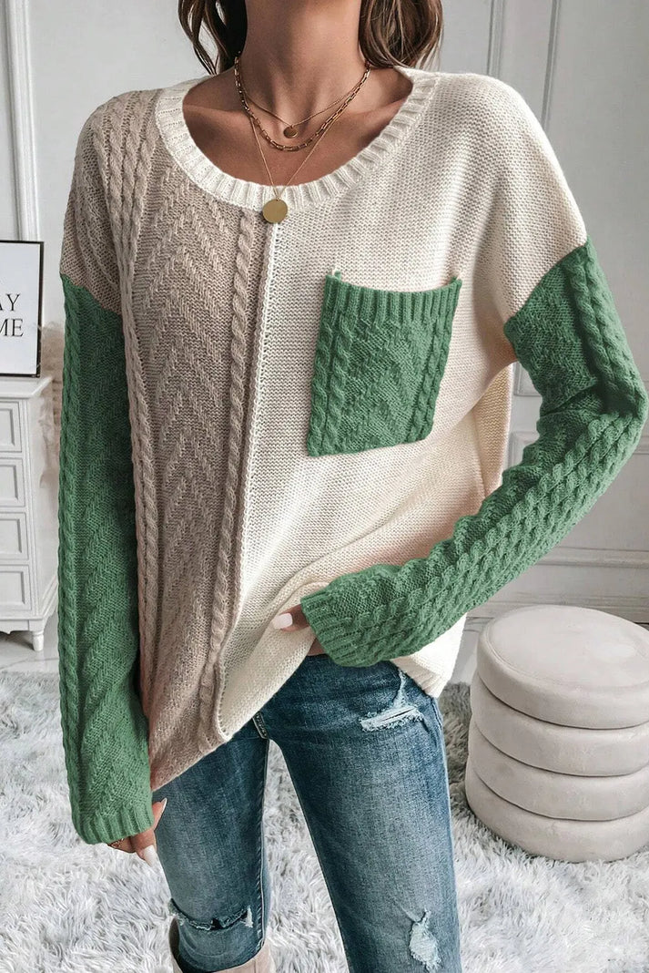Pull femme col rond manches longues avec poche