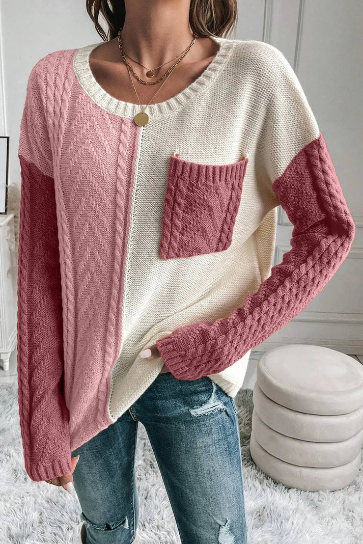 Pull femme col rond manches longues avec poche - Image 3