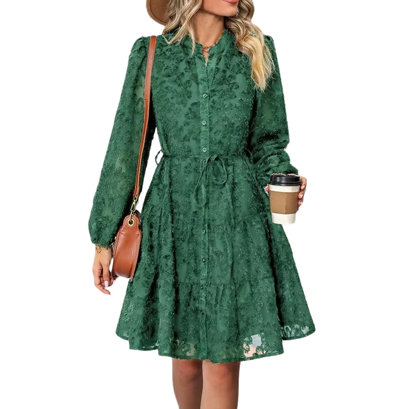 Robe chemise courte à manches longues bouffantes - Image 2